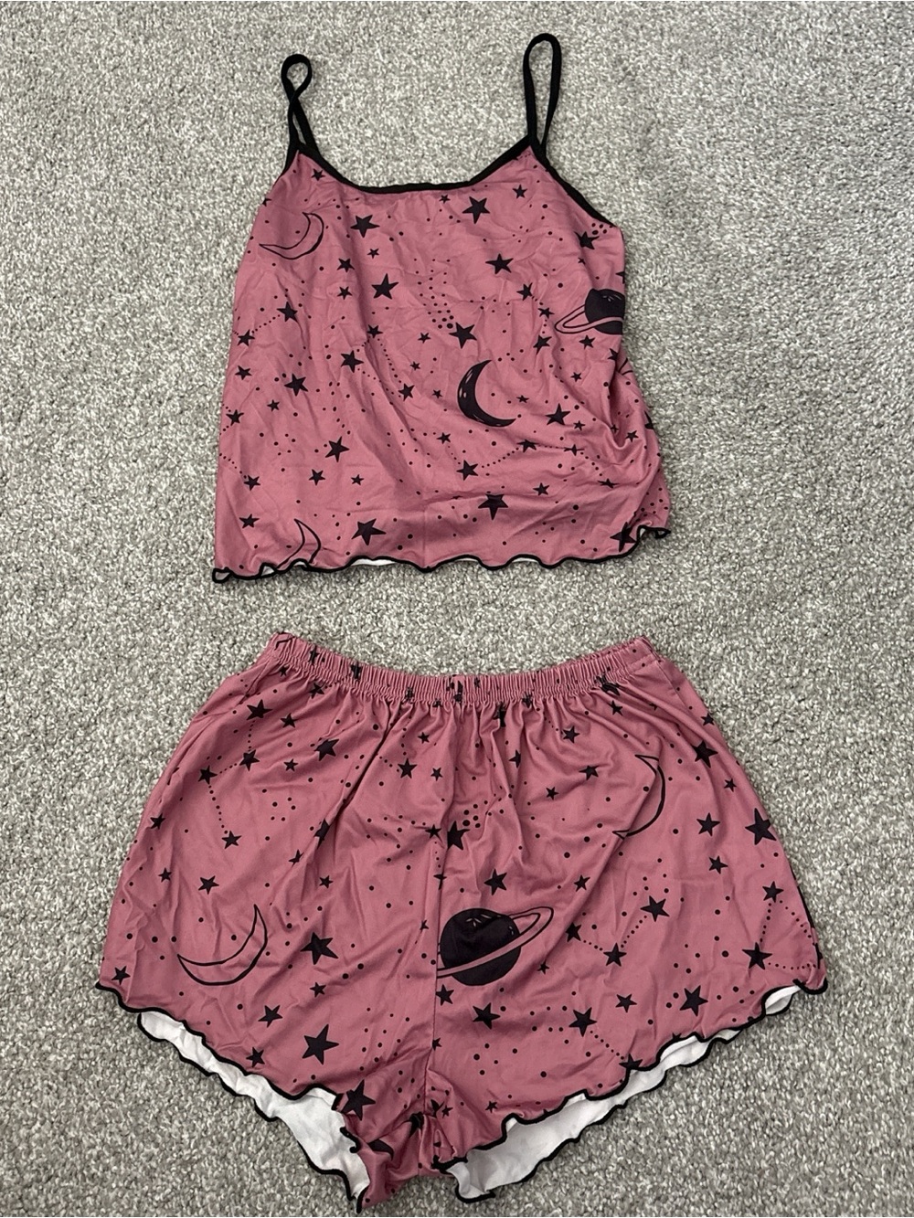 SHEIN Pink Celestial Satin Tank & Shorts Set